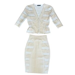 ALEXANDER McQUEEN Women’s Cream White Silk Blend Bodycon Bandage Skirt Set